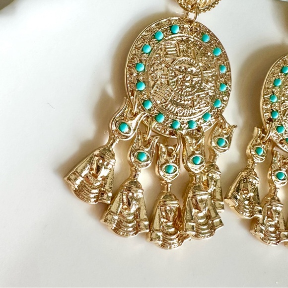 2/$30🌵 Blue Stone Gold Pharoah Egyptian Earrings Tribal Jewelry Gift Boho NEW - Picture 2 of 12